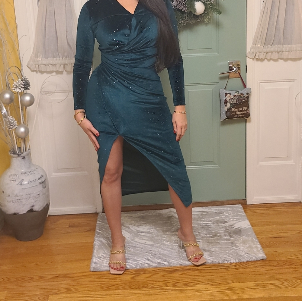 Velvet green dress, Small